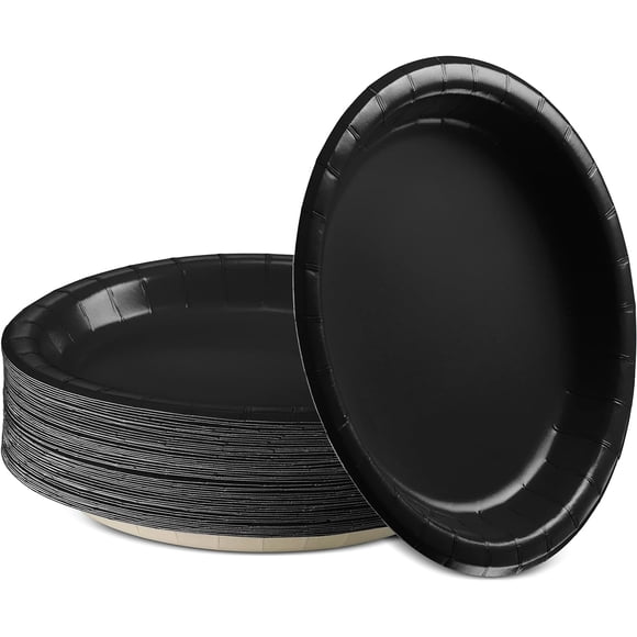 Paper Dinner Plates Black, 8 1/2 Inches Paper Plates Disposable, Strong and Sturdy Disposable Plates for Party, Dinner, Holiday, Picnic, or Travel Party Plates, Pack of 50 - by Enday
