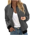 thumbnail image 1 of Womens Fashion Jacket Casual Stand Collar Zip Up Lightweight Coat Fall Color Block Jackets with Pockets Dark Gray S, 1 of 6