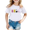 thumbnail image 1 of PMVFHDE T-Shirts d'Été pour Filles T-Shirt Mignon à Motif pour Fille Col Rond Manches Courtes T-Shirt Décontracté d'Été Blanc, 3-4 Ans, 1 of 5