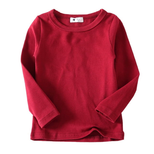 T-shirts Filles Bébé Garçon Fille Col Rond Manches Longues Doux T-Shirts Unis Hauts Filles Vin 9-10 Ans