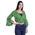thumbnail image 3 of Moomaya Printed Womens Crop Top Wrap Style Top Wear Ruffle Long Sleeve Casual Summer Blouse, 3 of 5