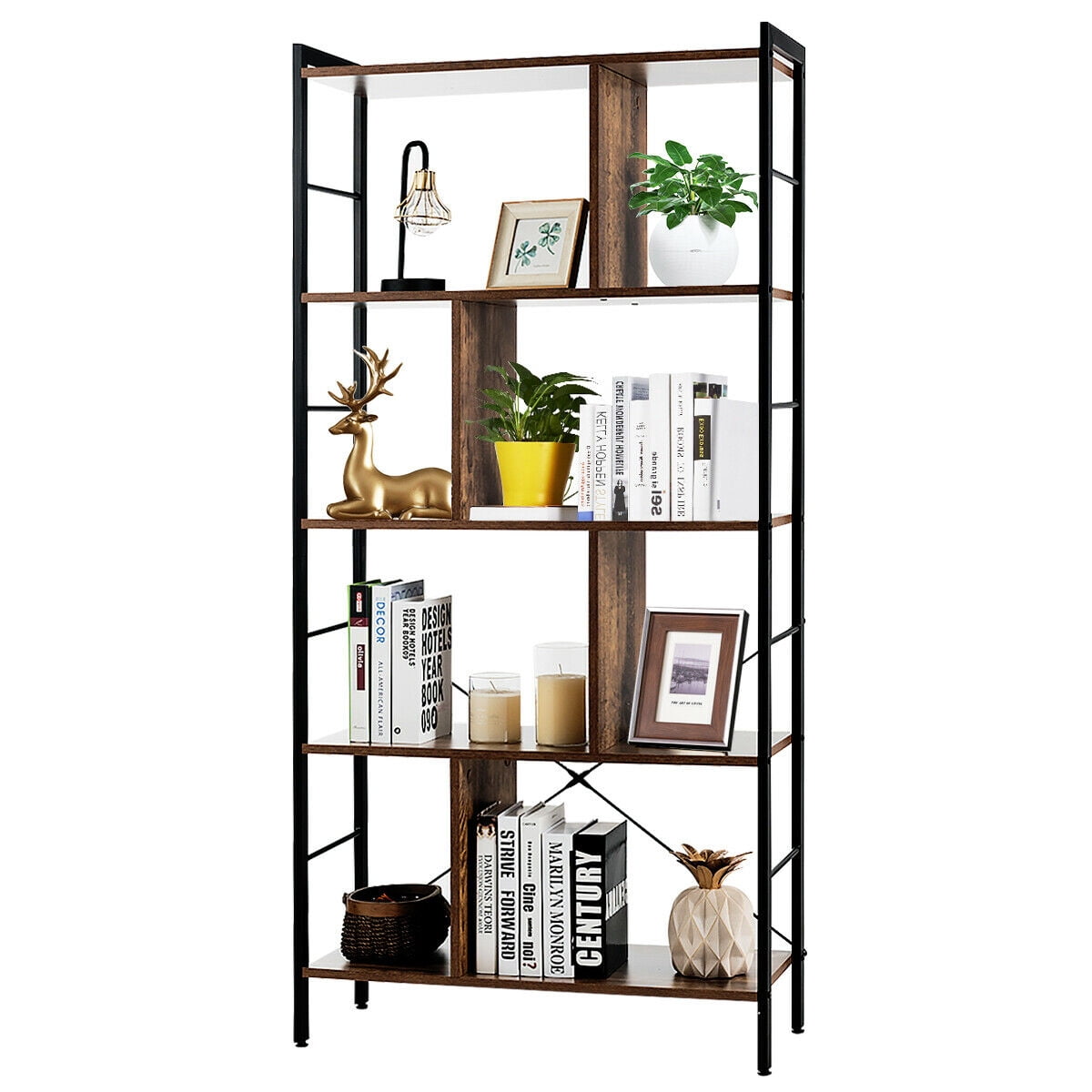 Gymax 4-Tier Bookcase Industrial Bookshelf Floor Standing Storage Rack