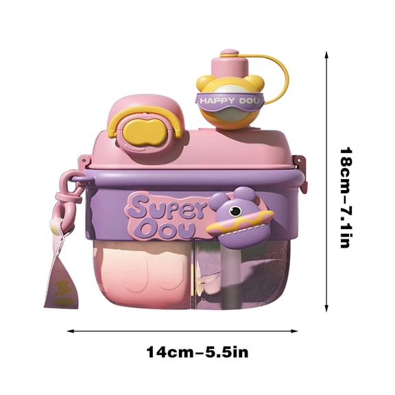 Bouteille d'Eau pour Enfants avec Paille 500 ml Conception à Double Compartiment pour Deux Boissons Couvercle Étanche Sangle d'Épaule Ajustable