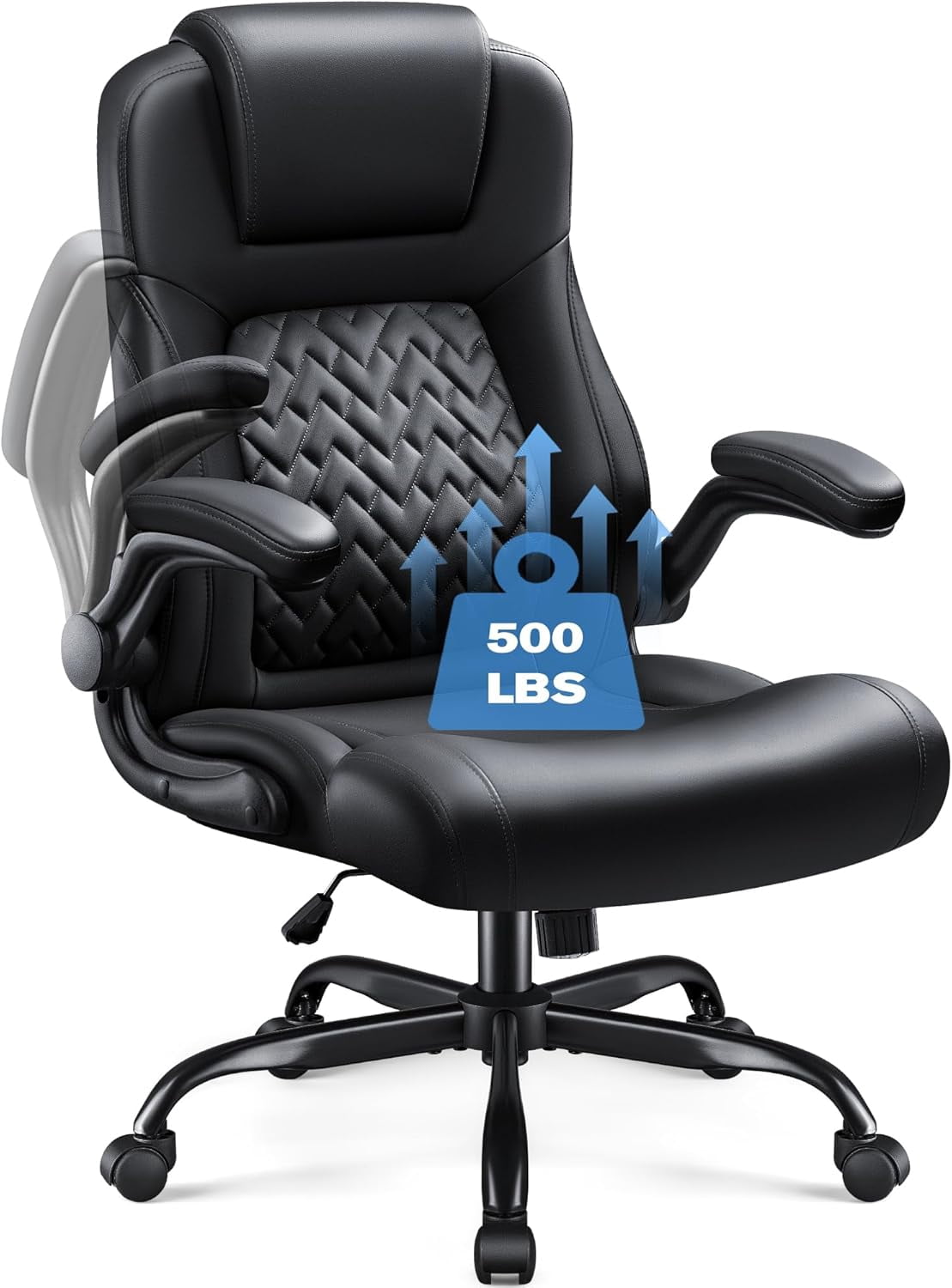 Homall Big and Tall Office Chair 500lbs, Heavy Duty High Back Executive Office Desk Chair, Ergonomic PU Leather Home Computer Chair with Flip-Up Armrests