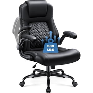 Homall Big and Tall Office Chair 500lbs, Heavy Duty High Back Executive Office Desk Chair, Ergonomic PU Leather Home Computer Chair with Flip-Up Armrests