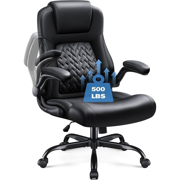 Homall Big and Tall Office Chair 500lbs, Heavy Duty High Back Executive Office Desk Chair, Ergonomic PU Leather Home Computer Chair with Flip-Up Armrests