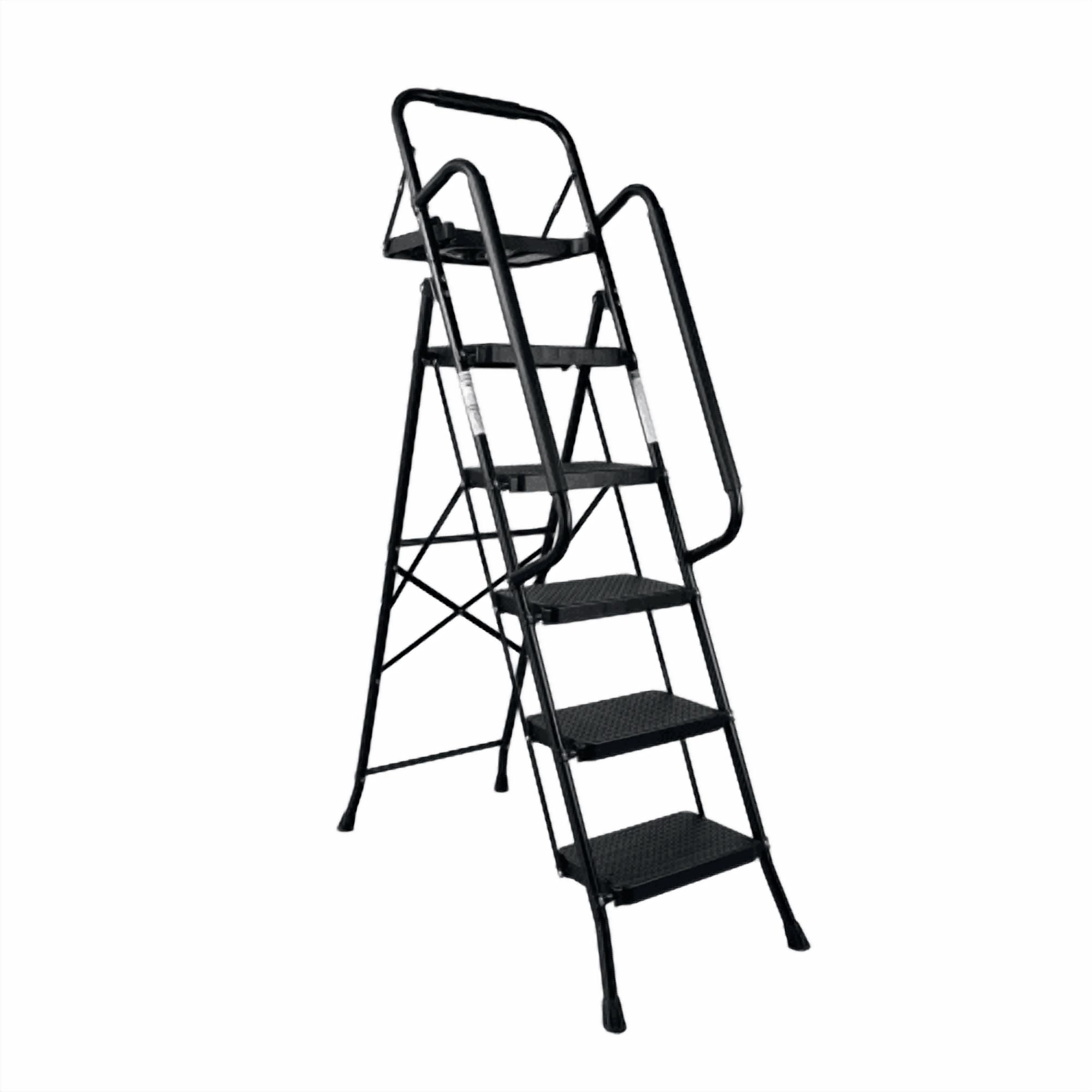 Step Ladder, Folding Step Stool with Wide Anti-Slip Pedal, Sturdy Steel Ladder, Convenient Handrail, Lightweight, Portable Steel Step Stool