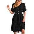 thumbnail image 1 of Besolor Womens Summer Dress V Neck Short Sleeve Button Knee Length Dress Loose Flowy Ruffle Boho Sundresses, 1 of 7