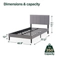 thumbnail image 3 of Mainstays Upholstered Twin Platform Bed Frame with Square Stitch Height Adjustable Headboard, Grey, 3 of 9