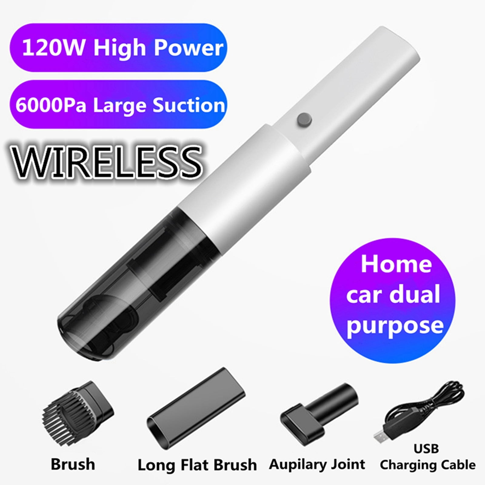 Danhjin Cordless Vacuum Cleaner Portable Handheld Wireless Car Vacuum Cleaner Household Compact & Large Suction Vacuum Cleaner White