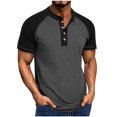 thumbnail image 2 of EOYWHK Mens Henley Shirts Retro Business Shirts Color Blocked Raglan T-Shirt Loose Fit Button Up Work Office Tops Flyer, 2 of 7