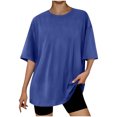 thumbnail image 1 of Yuyuzo T-Shirts Surdimensionnés pour Femmes Col Rond Manches Courtes Hauts Unis Été Décontractés Blouses Légères, 1 of 3