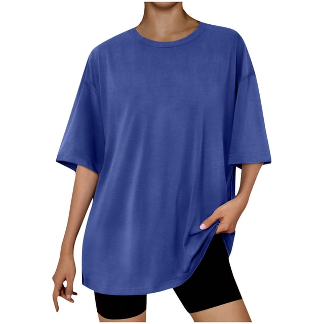 Yuyuzo T-Shirts Surdimensionnés pour Femmes Col Rond Manches Courtes Hauts Unis Été Décontractés Blouses Légères