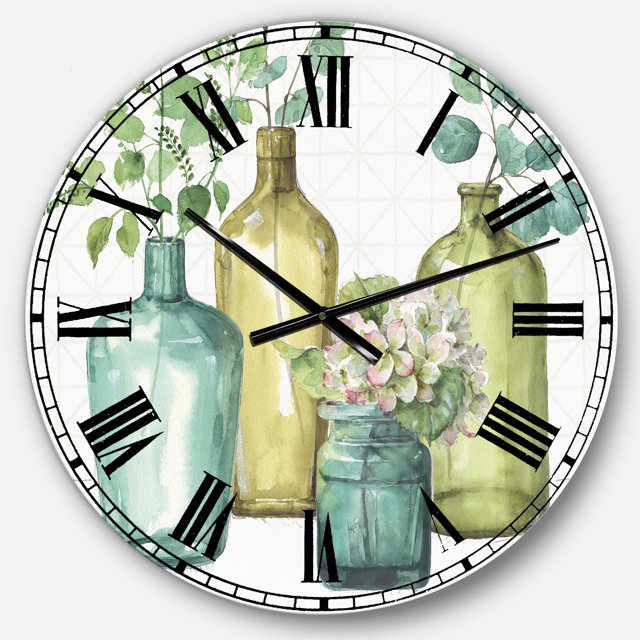 DesignArt Horloge Murale Grand Format VIII à Feuilles Vertes Botaniques Mixtes