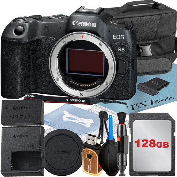 Canon EOS R8 Appareil Photo Sans Miroir (Boîtier) avec Vidéo 4K + Carte Mémoire 128 Go + Étui + Ensemble d'Accessoires ZeeTech