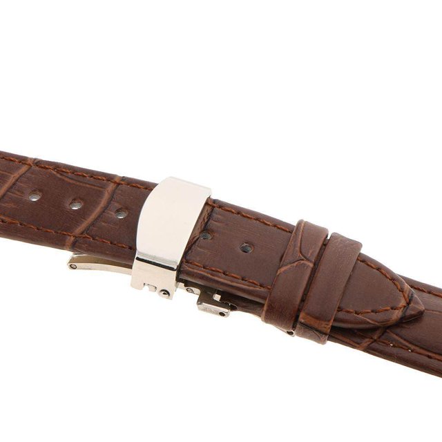thinsony Leather Watch Band Butterfly Deployment Clasp Buckle Coffee 18mm