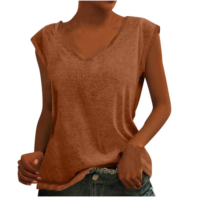 Pompotops Womens Solid Color Cap Sleeve Blouses T-Shirt Casual Loose Fit Basic Shirts Tank Tops