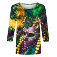 thumbnail image 4 of Penkiiy T-shirt Blouse à Manches 3/4 Col Rond Imprimé Mode Mardi Gras pour Femmes G Multicolore, 4 of 5