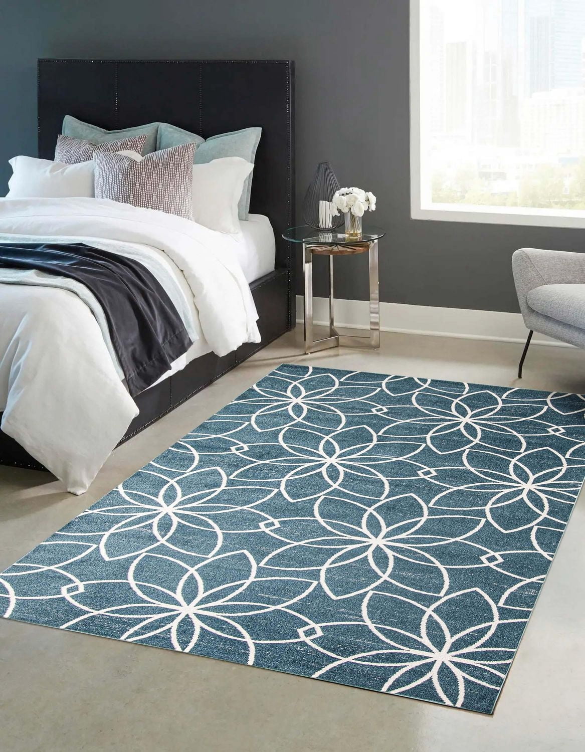 Tapis Lavable ECARPET Floral pour Chambre, Salon, Chambre d'Enfant, Couloir