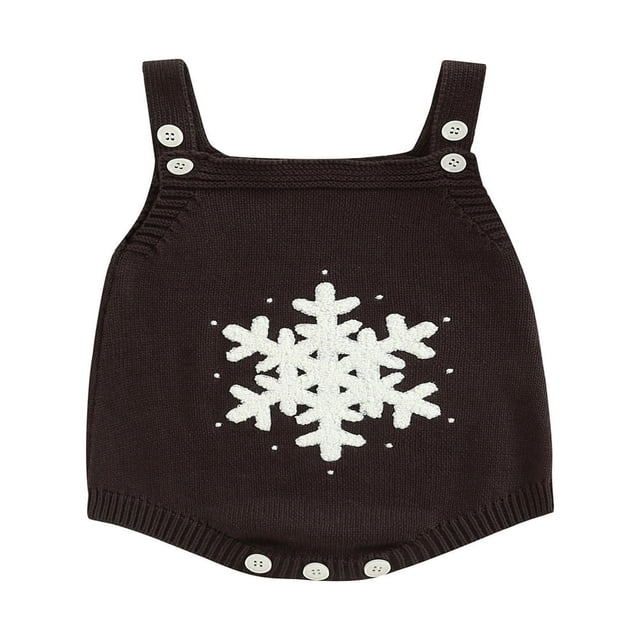 Combinaison Tricotée pour Bébé, Imprimé Flocon de Neige Cartoon, Sans Manches, Encolure Carrée, Barboteuse pour Garçons Filles