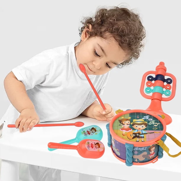Set Instruments Percussion Bébé – Tambour, Trompette, Shaker, ABS Arrondi, Dès 1-5 Ans, Développement Auditif Et Rythme