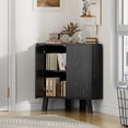 thumbnail image 2 of Yiwa Armoire de Rangement d'Angle à 3 Niveaux, Armoire d'Accent Style Ferme avec Porte Cannelée et Tablette Ajustable pour Salon, 2 of 8