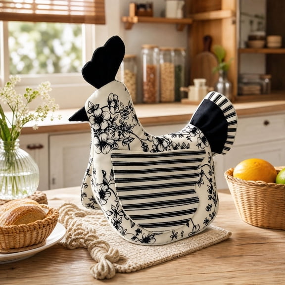 Mitaine de Four Faite à la Main en Forme de Poule, Ensemble de Porte-Marmite Matelassé Résistant à la Chaleur, Gant de Décoration de Cuisine Lavable à la Machine pour la Cuisson au Four et le Gril