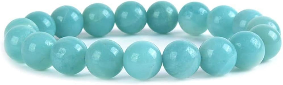 Angelstones Natural Blue Amazonite Gemstone 10mm Round Beads Stretch Bracelet 7 Inch Unisex