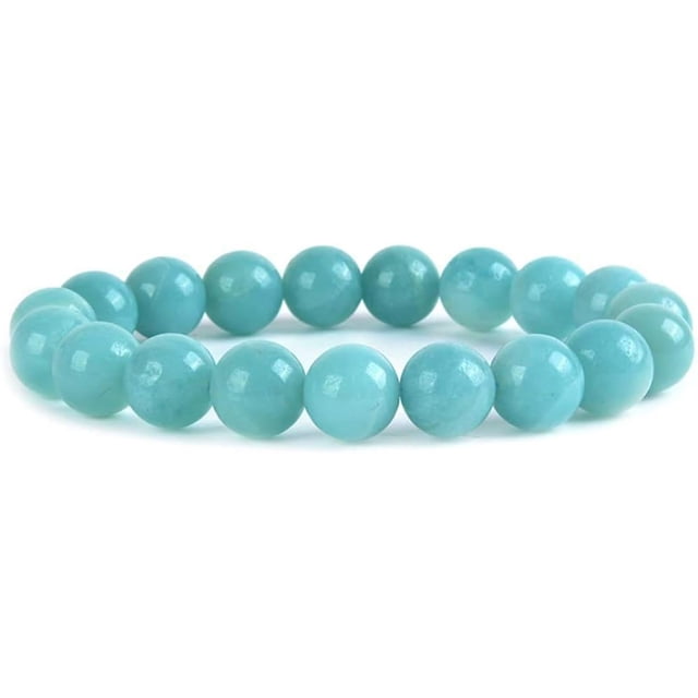 Angelstones Bracelet Extensible Unisexe en Perles Rondes de 10 mm avec Pierre Précieuse d'Amazonite Bleue Naturelle 7 Pouces