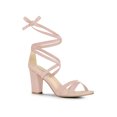 thumbnail image 1 of BLISSFUL STEP Women's Open Toe Lace-Up High Block Heeled Sandals Dust Pink (Size 10), 1 of 7