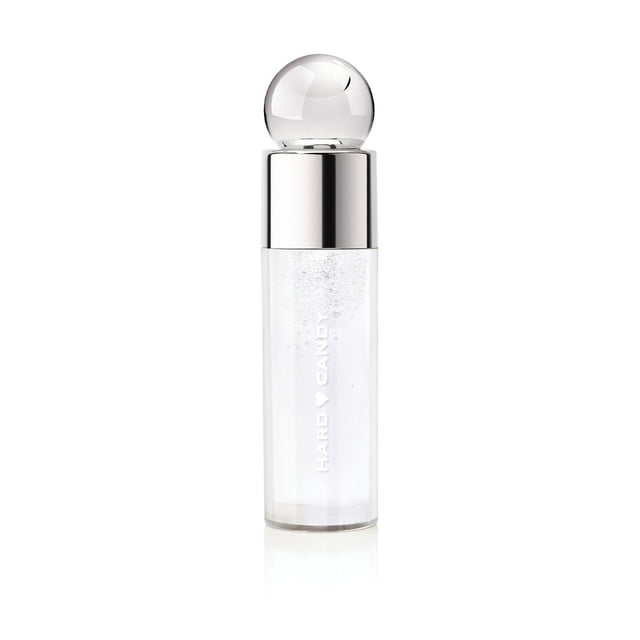 Hard Candy Glosstopia Lip Repair Oil Next Level Shine in a clear cylindrical bottle with silver cap and round transparent applicator top, containing a clear hydrating formula with visible bubbles that restores lip hydration and delivers shine with Vitamin E and Jojoba Oil for soft, moisturized lips.