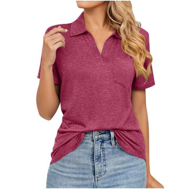 Birdeem T-Shirt à Manches Courtes Uni Col Mode pour Femmes Blouse Ample