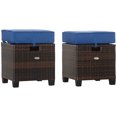 thumbnail image 1 of Outsunny 2 PCS Patio Wicker Ottoman Set, Two Square Outdoor PE Rattan Footrest with Removable Cushion, Freely Combined Furniture w/ Handle for Backyard, Garden, Poolside, Blue, 1 of 10