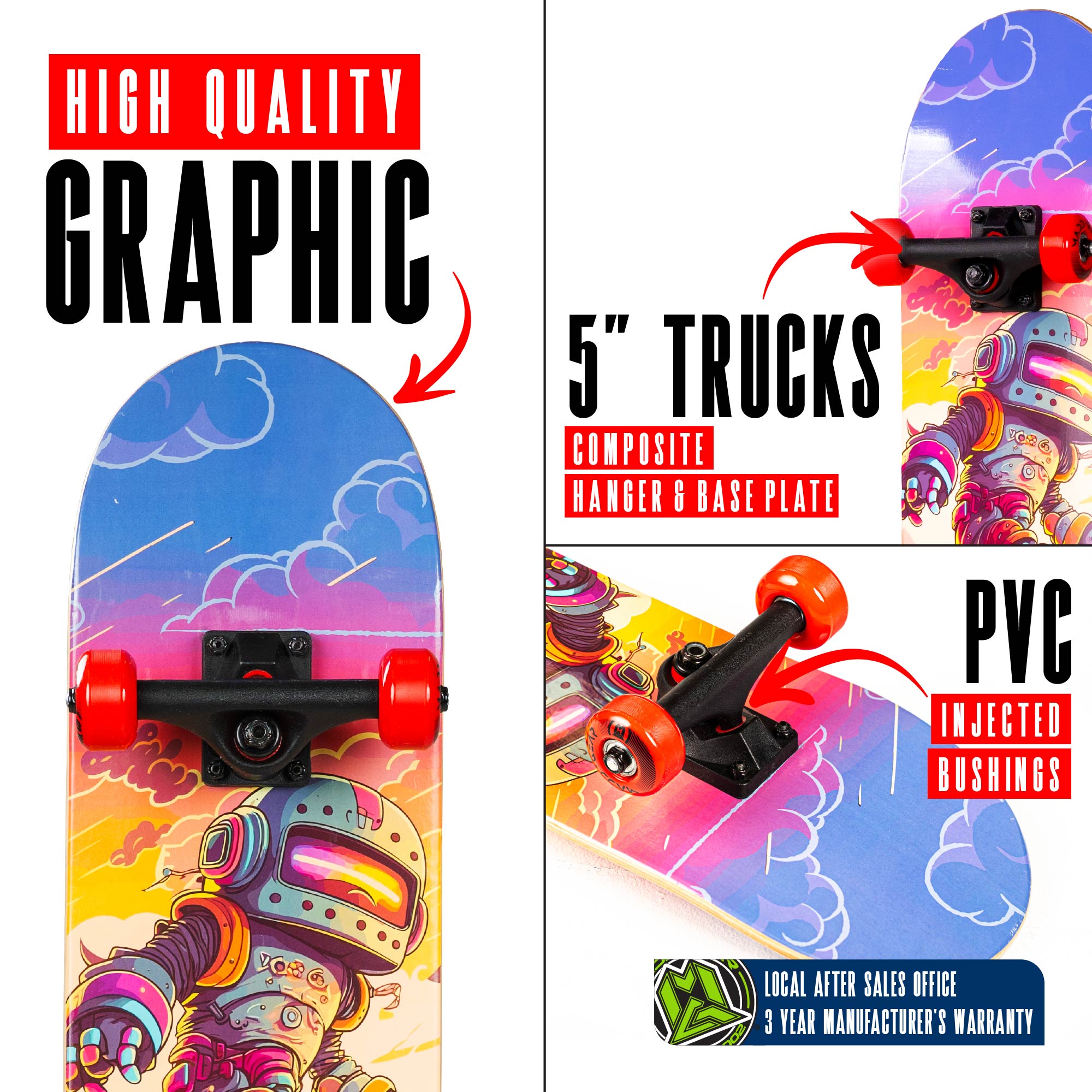 Madd Gear 31" Learn to Skate Complete Skateboard for Kids & Teens