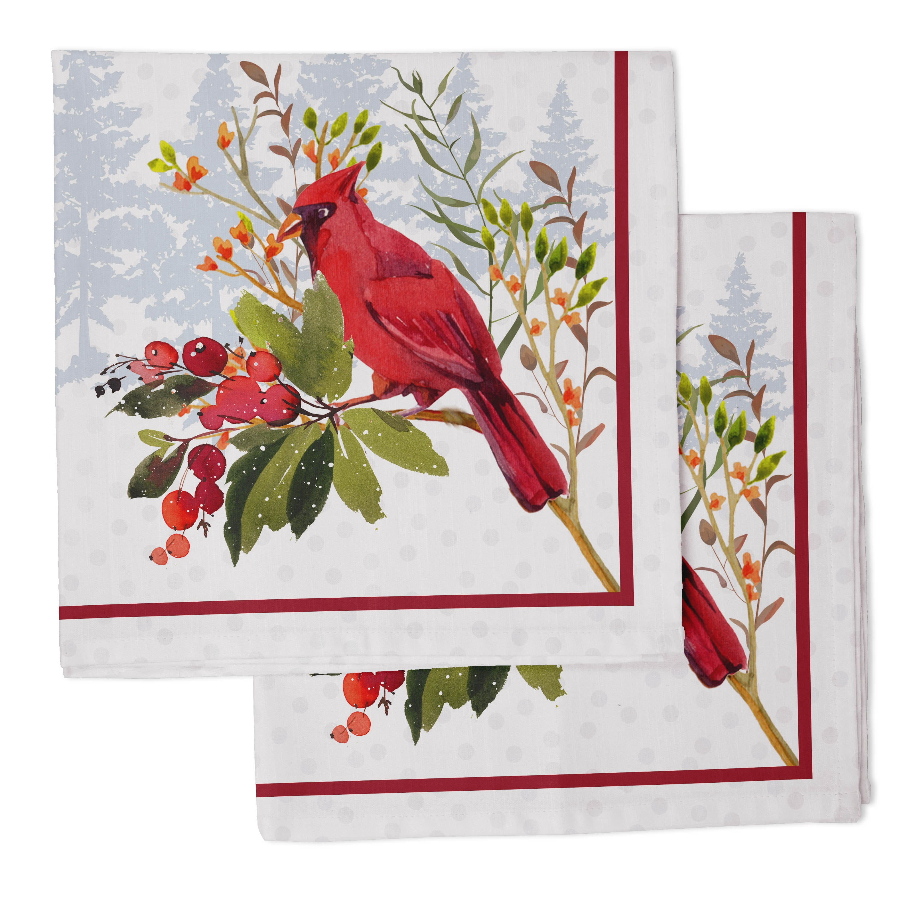 Vargottam Luxury Collection Dinner Table Linen Dcor Cotton Napkin Printed Fabric Reusable Napkins Set Of 6, 20 X 20 - Red Bird