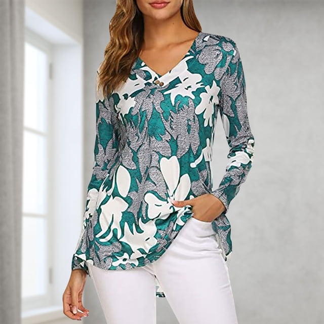 TIMIFIS Mode Automnale pour Femmes Tunique à Manches Longues d'Automne pour Femmes pour Porter avec des Leggings Blouse Décontractée à Col en V T-Shirt Blouse pour Femmes