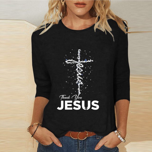 Daisyyozoid T-Shirt de Pâques Joyeuses pour Femme Col Rond Haut à Manches Longues Haut à Manches Longues Col Rond T-Shirt