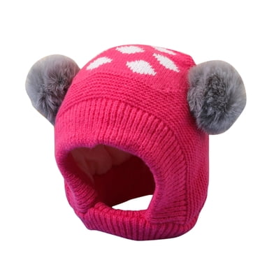 Zanarzt Winter Hats for Kids Kids Winter Pompom Hat Knitted Ski Hat Double Pom Cap for Girls Boys Hot Pink,0-3 Years