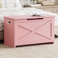 thumbnail image 2 of Pink Storage Chest, Storage Bench with Safety Hinge, Farmhouse Style Wooden Trunk for Entryway, Bedroom, Living Room, 2 of 5