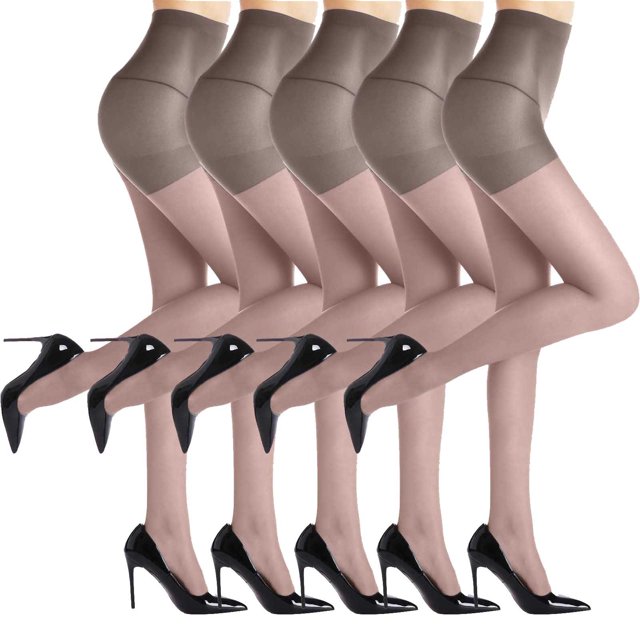 Diufon Lot de 5 Collants Transparents pour Femmes, Décontractés pour Tous les Jours, Couleur Unie, Bas-Collants Tendance Qui Camouflent le Ventre, Bas Pieds