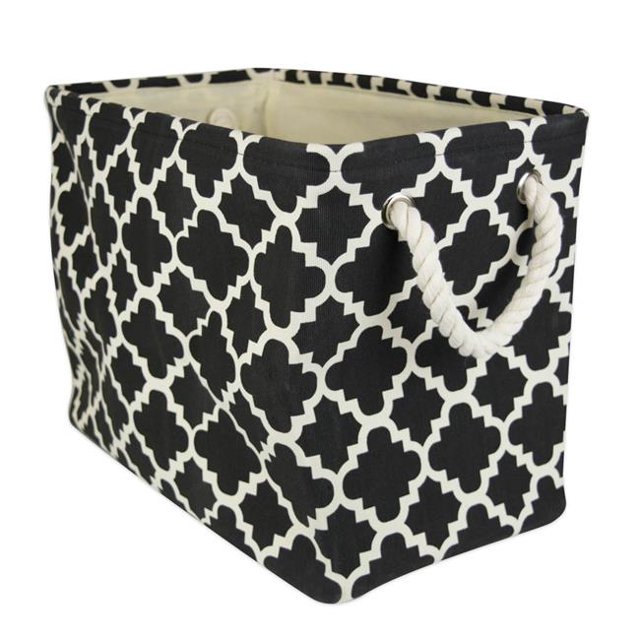Design Imports CAMZ36069 Bac de Rangement en Polyester Rectangle à Carreaux 14 x 8 x 9 Po, Noir - Petit