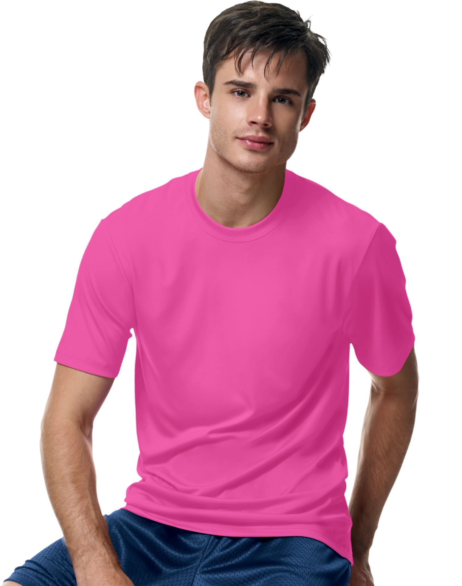 Hanes Cool DRI TAGLESS Men`s T-Shirt, 2XL, Wow Pink