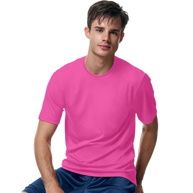 Hanes Cool DRI TAGLESS Men`s T-Shirt, L, Wow Pink
