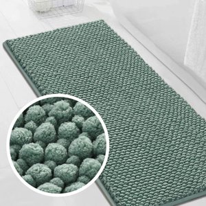 Turquoize Rug salle de bain Non Slip Chenille tapis de bain pour salle de bains épais en peluche Rugs pour douche Shaggy tapis de salle de douche machine lavable Rug parfait pour baignoire tapis, taille 47" X 20", Mousse d'eau
