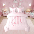 thumbnail image 1 of Erosebridal Pink Bow Bed in a Bag Queen size, Initial J Bed Set, Princess Room Decor, Reversible, 1 of 1