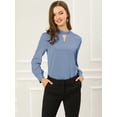 thumbnail image 3 of INSPIRE CHIC Women's Keyhole Stand Collar Pleated Back Button Blouse Tops, 3 of 6