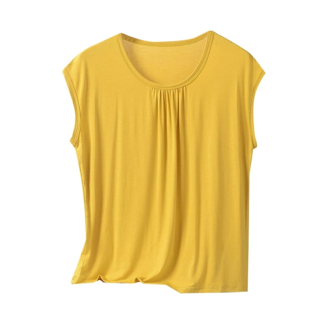 Yuyuzo Hauts de Pyjama pour Femmes Grande Taille, Chandails à Manches Cap, Col Ras du Cou, Haut Plissé de Base Superposé, Doux et Confortable, Tenue de Détente