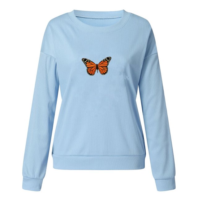 Chandail Mode Femme Couleur Unie Imprimé Papillon Manches Longues