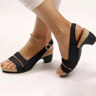 EGNMCR Womens Sandals , Summer Ladies Shoes Fish Mouth Medium Thick Heel Metal Buckle Women's Sandals, of the Day