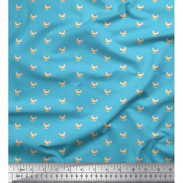Soimoi Rayon Fabric Puppy Face Dog Print Sewing Fabric Yard 56 Inch Wide